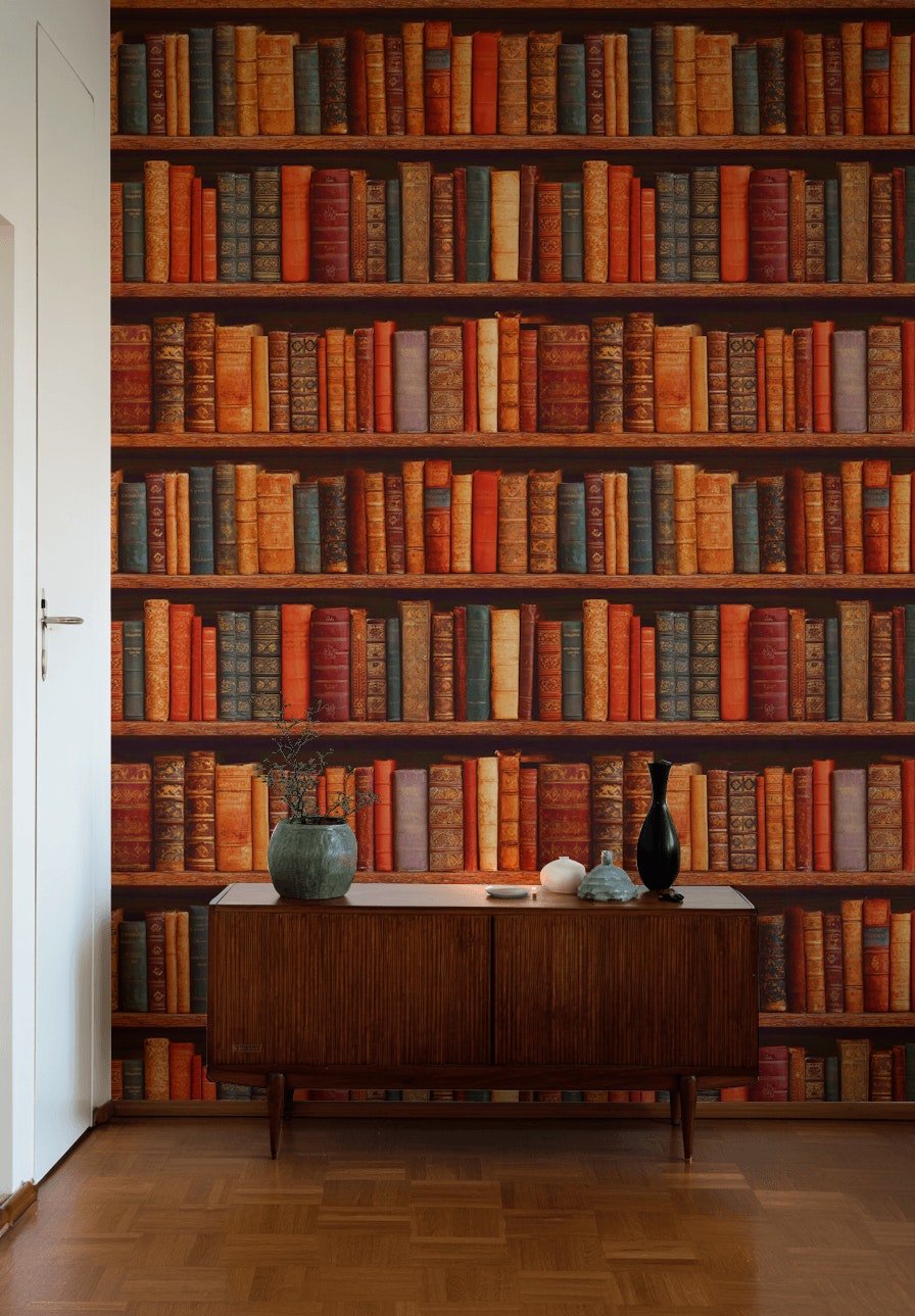 Antique Bookshelf Wallpaper Vintage Removable Library Wall Double Roll