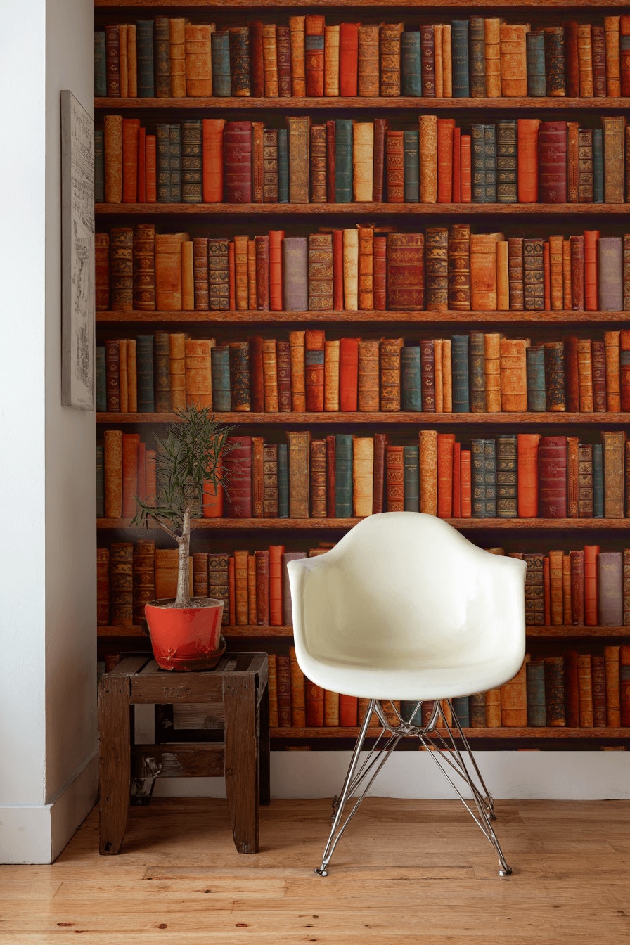 Antique Bookshelf Wallpaper Vintage Removable Library Wall Double Roll