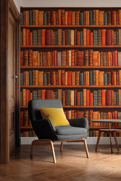 Antique Bookshelf Wallpaper Vintage Removable Library Wall Double Roll