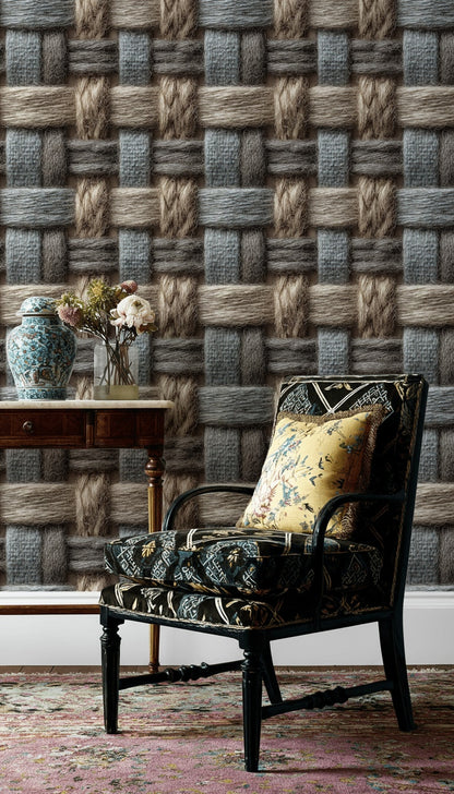 Woven Texture Wallpaper Geometric Removable Beige Wall Double Roll