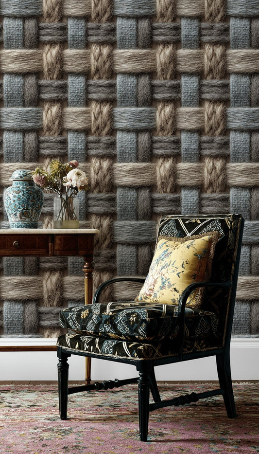 Woven Texture Wallpaper Geometric Removable Beige Wall Double Roll