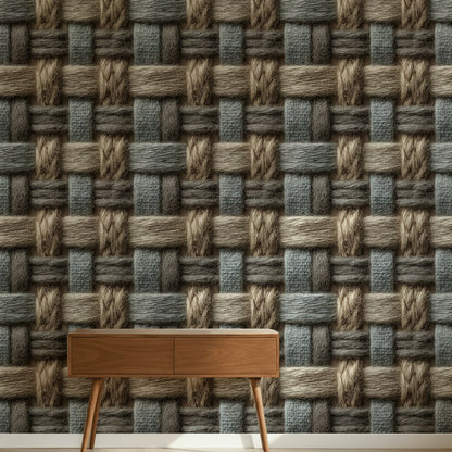 Woven Texture Wallpaper Geometric Removable Beige Wall Double Roll