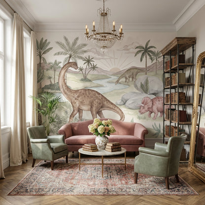 Prehistoric Dinosaurs Wallpaper Nature Watercolor Wall Mural