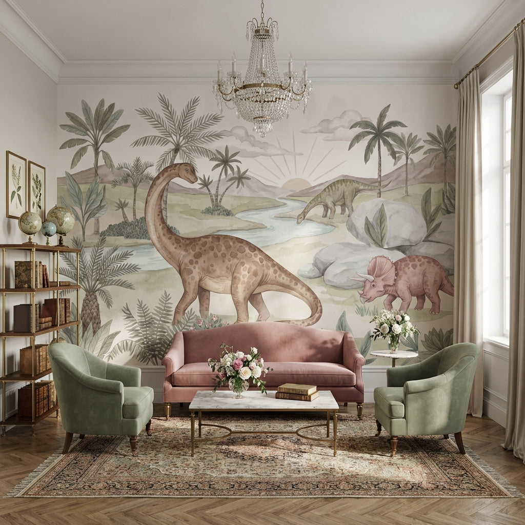 Prehistoric Dinosaurs Wallpaper Nature Watercolor Wall Mural