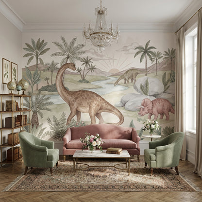 Prehistoric Dinosaurs Wallpaper Nature Watercolor Wall Mural