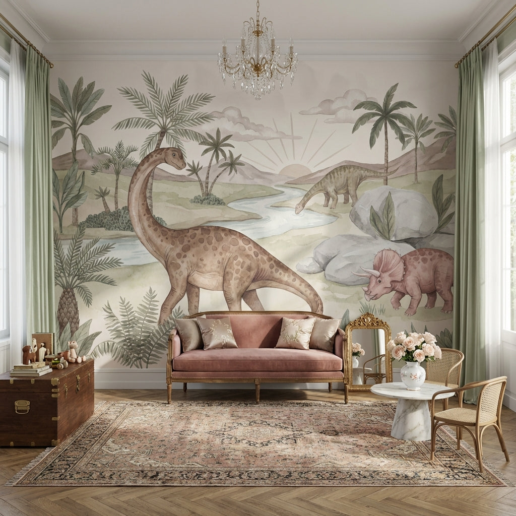 Prehistoric Dinosaurs Wallpaper Nature Watercolor Wall Mural