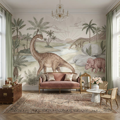 Prehistoric Dinosaurs Wallpaper Nature Watercolor Wall Mural