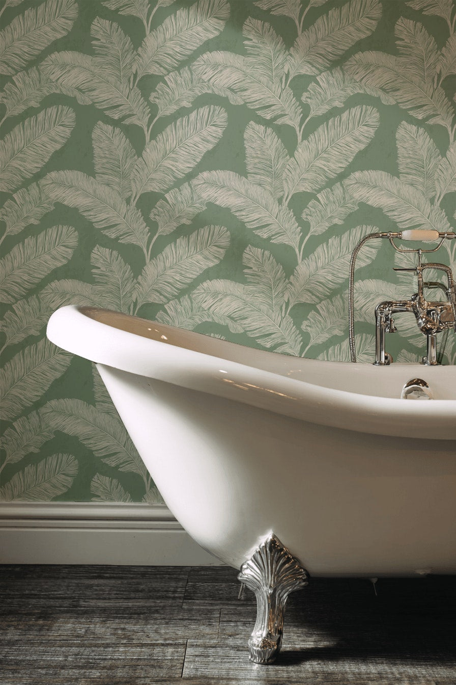 Muted Green Wallpaper Natural Leaf Decorative Mural