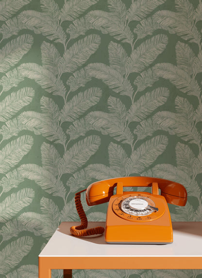 Muted Green Wallpaper Natural Leaf Decorative Mural
