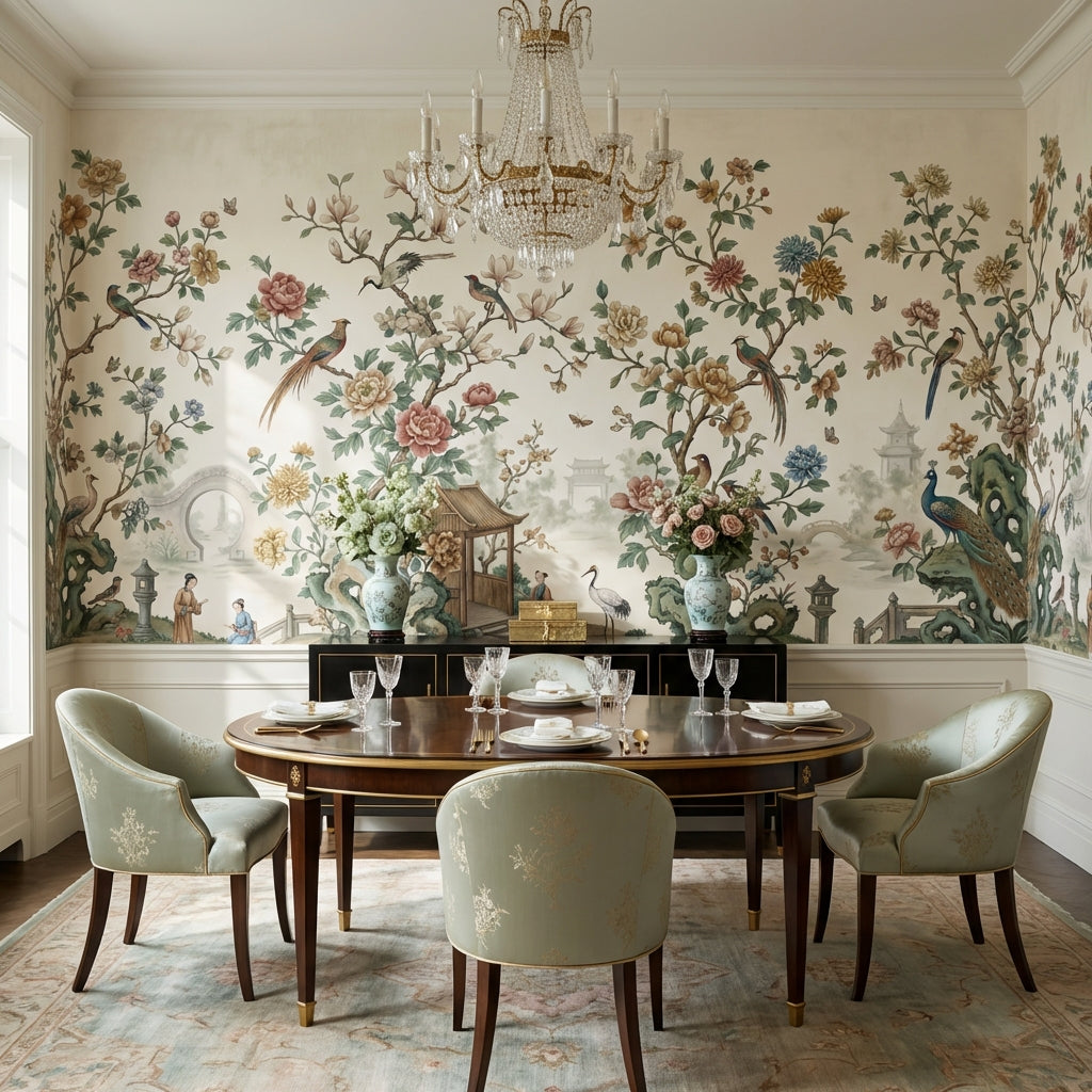 Chinoiserie Toile Wallpaper Floral Birds Wall Mural