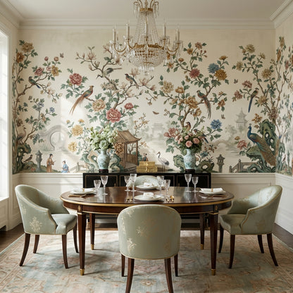 Chinoiserie Toile Wallpaper Floral Birds Wall Mural
