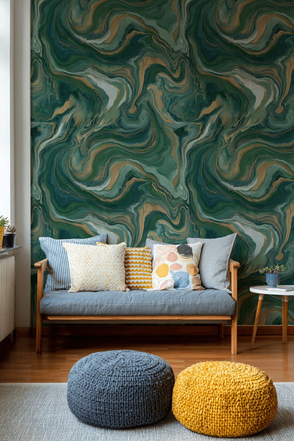 Shades Of Green Wallpaper Fluid Elegant Wall Mural