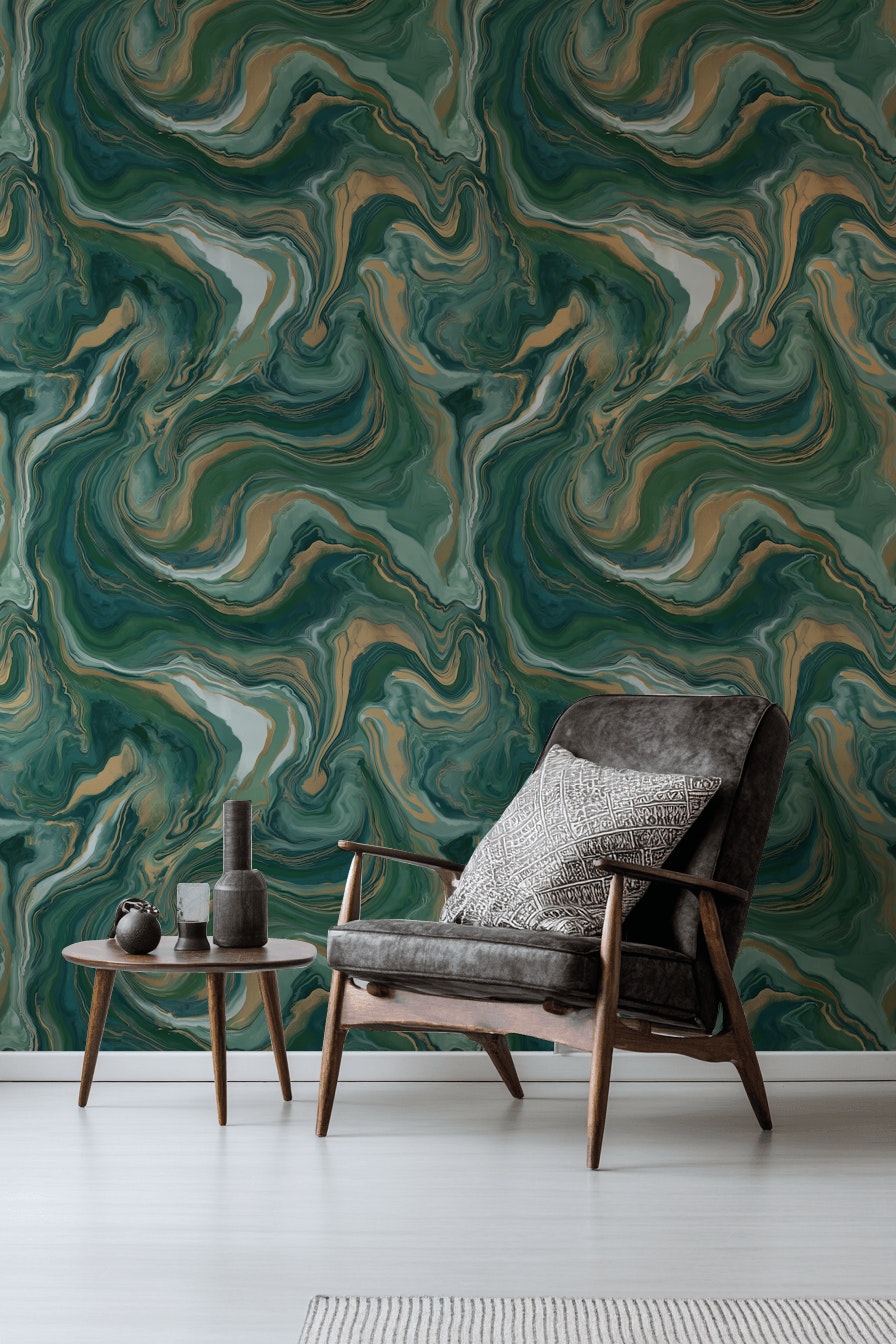 Shades Of Green Wallpaper Fluid Elegant Wall Mural