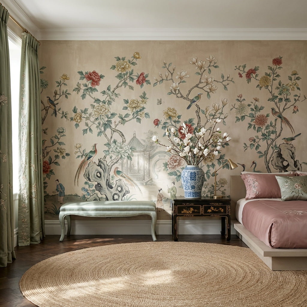 Floral Wallpaper Birds Traditional Removable Wall Decor