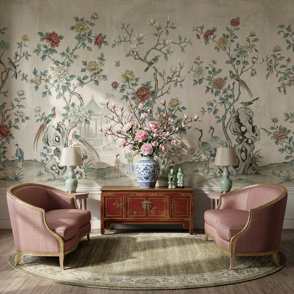 Floral Wallpaper Birds Traditional Removable Wall Decor