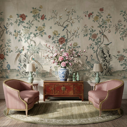 Floral Wallpaper Birds Traditional Removable Wall Decor