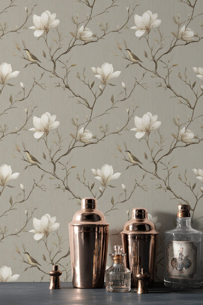 Floral Wallpaper Magnolia Bird Decorative Mural