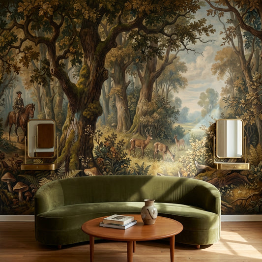 Forest Wallpaper Horseback Vintage Wall Decor