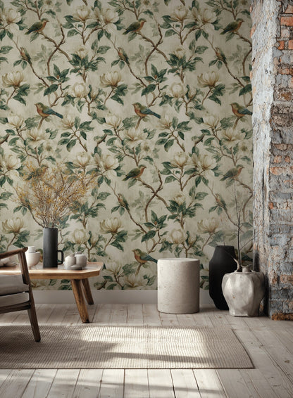 Floral Wallpaper Birds Removable Vintage Wall Double Roll