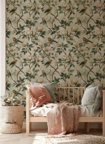 Floral Wallpaper Birds Removable Vintage Wall Double Roll