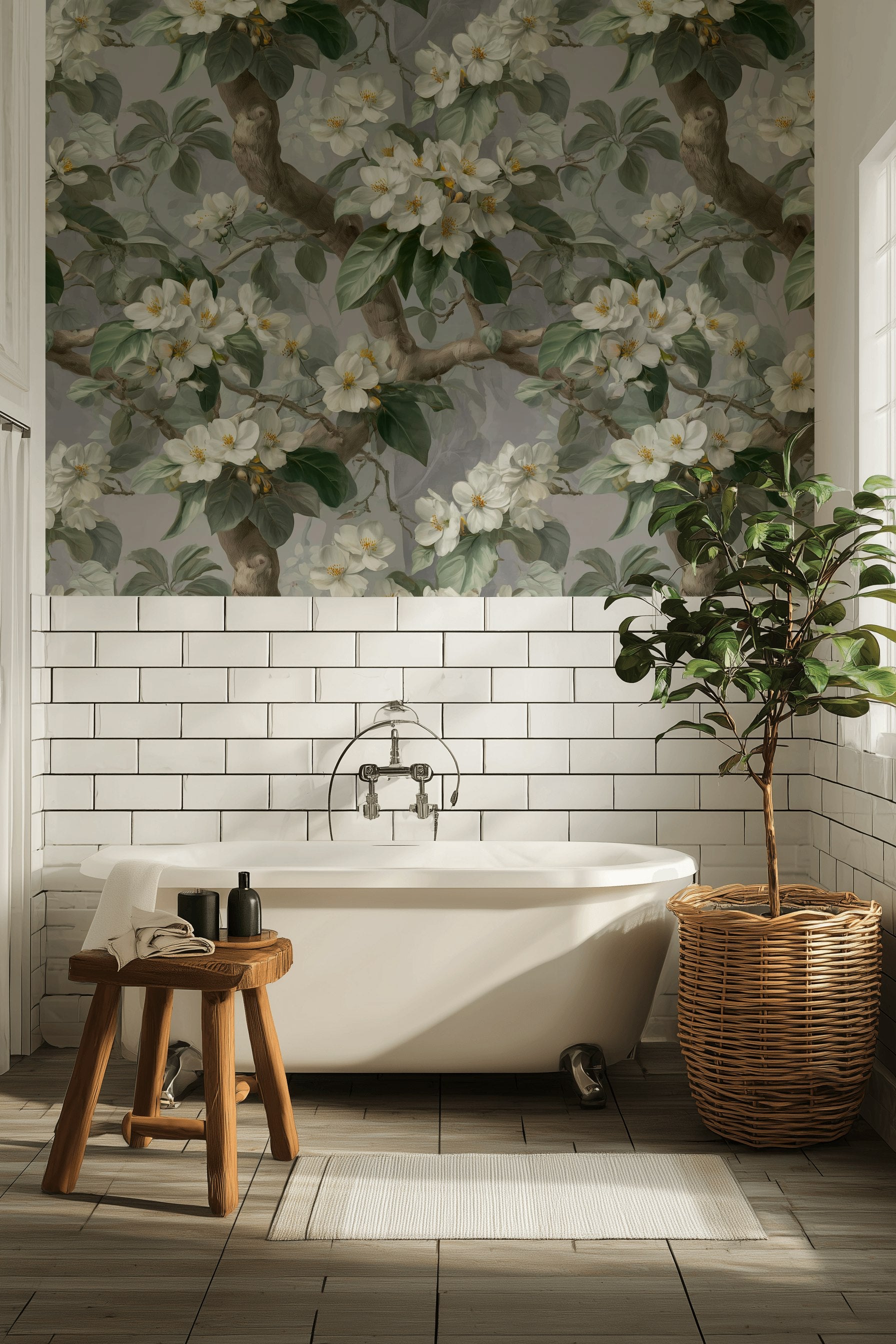 Floral Wallpaper Green Traditional Wall Decor
