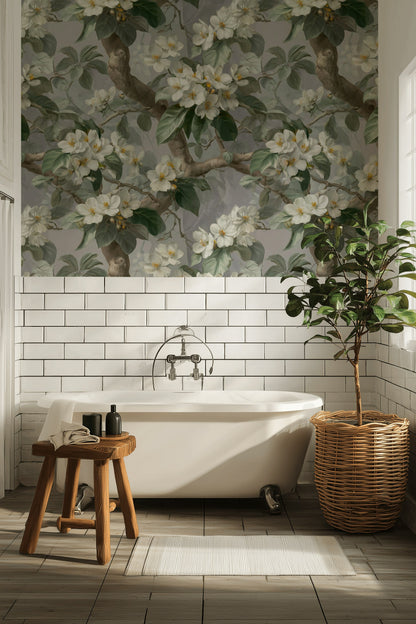 Floral Wallpaper Green Traditional Wall Decor
