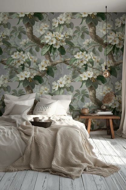 Floral Wallpaper Green Traditional Wall Decor