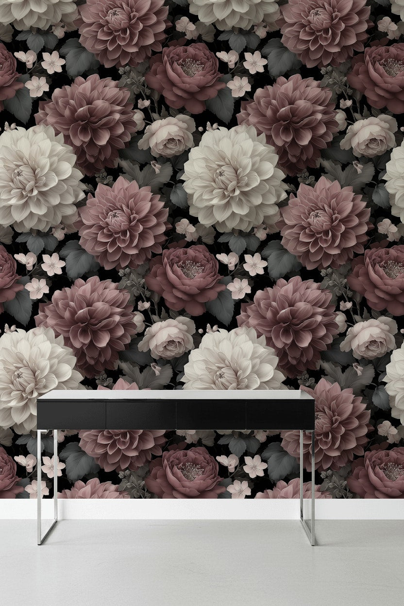 Vintage Floral Wallpaper Dark Moody Wall Double Roll