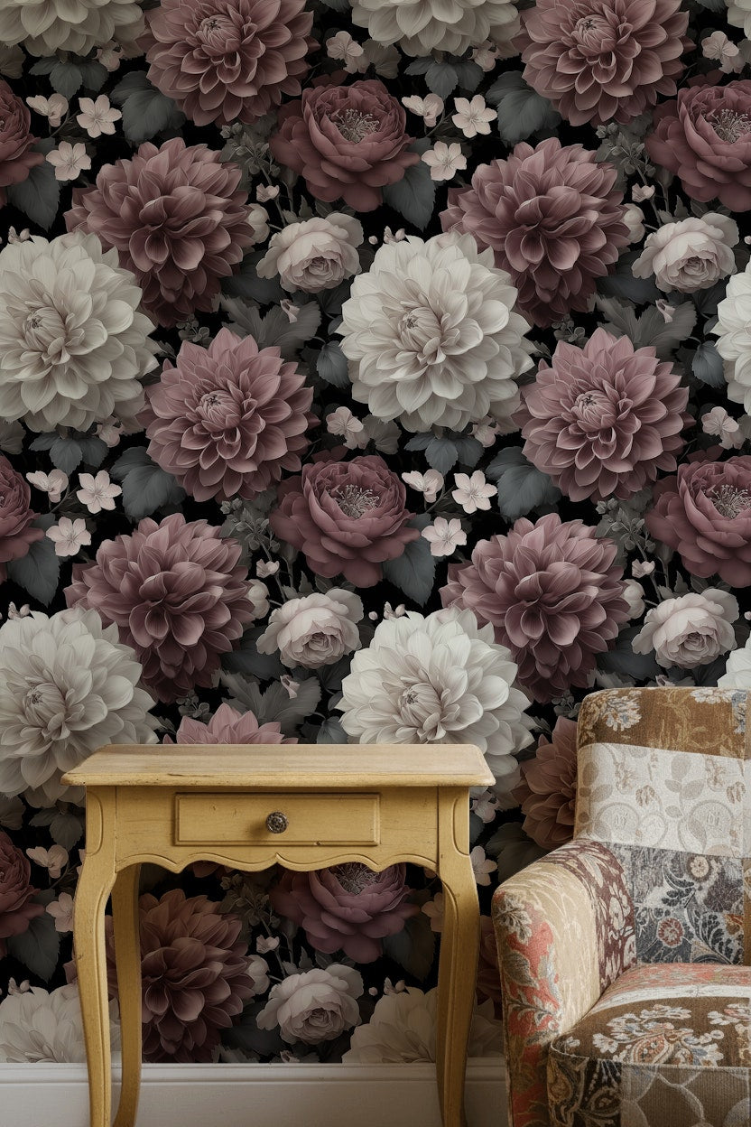 Vintage Floral Wallpaper Dark Moody Wall Double Roll