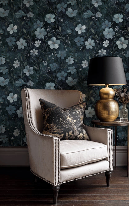 Floral Wallpaper Dark Removable Eclectic Wall Double Roll