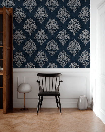 Vintage Damask Wallpaper Elegant Removable Navy Wall Decor
