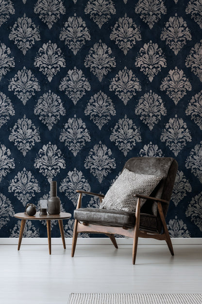Vintage Damask Wallpaper Elegant Removable Navy Wall Decor