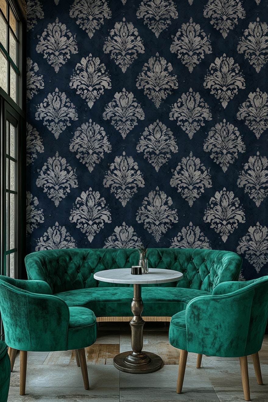 Vintage Damask Wallpaper Elegant Removable Navy Wall Decor