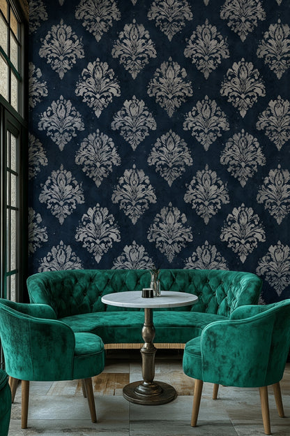 Vintage Damask Wallpaper Elegant Removable Navy Wall Decor