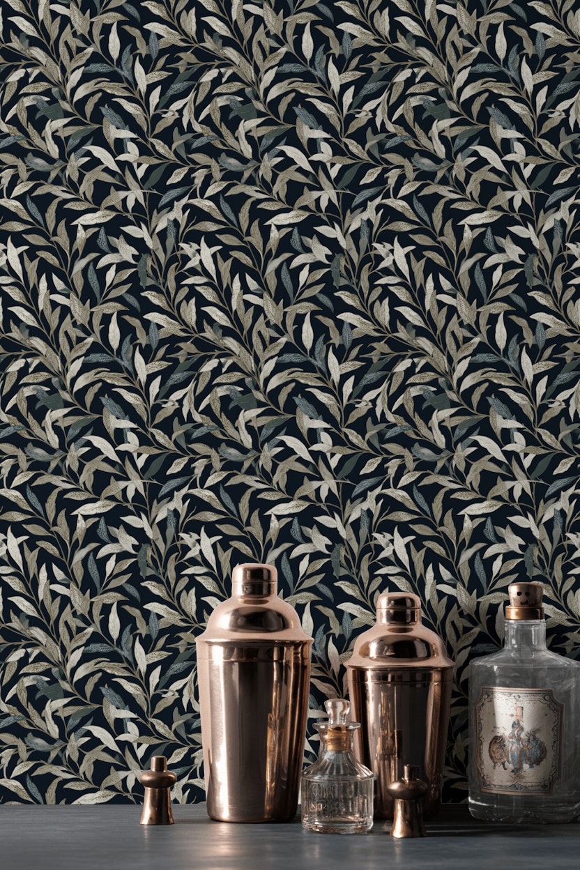 Muted Green Wallpaper Botanical Classic Wall Decor
