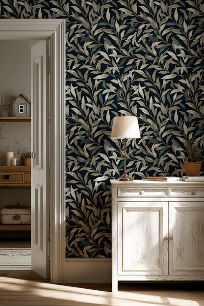Muted Green Wallpaper Botanical Classic Wall Decor