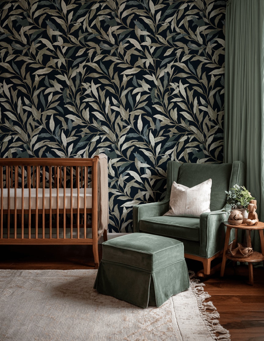 Muted Green Wallpaper Botanical Classic Wall Decor