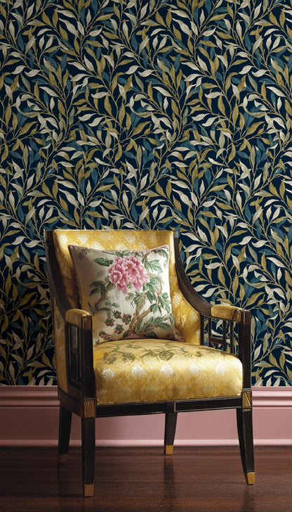Leaves Wallpaper Navy Modern Decorative Mural
