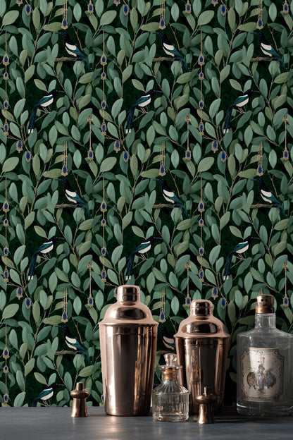 Foliage Wallpaper Birds Ornate Removable Wall Decor