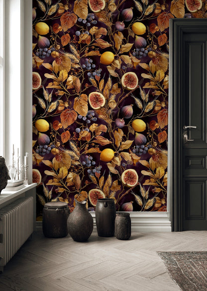 Dark Floral Wallpaper Elegant Classic Decorative Mural