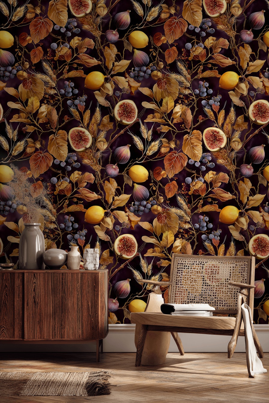 Dark Floral Wallpaper Elegant Classic Decorative Mural