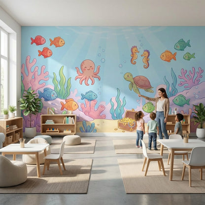 Underwater Wallpaper Cartoon Sea Creatures Wall Mural