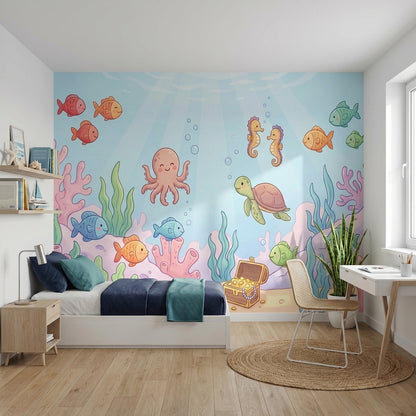 Underwater Wallpaper Cartoon Sea Creatures Wall Mural