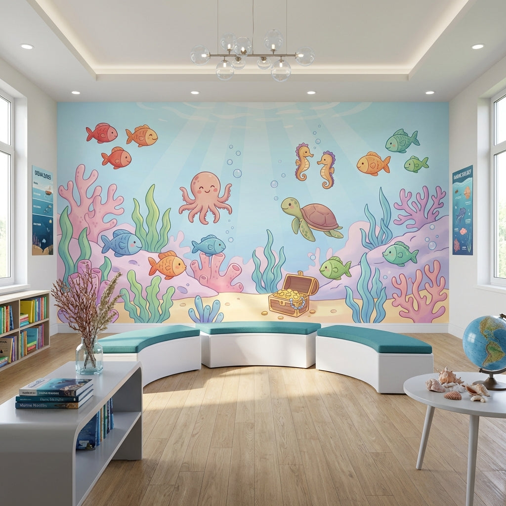 Underwater Wallpaper Cartoon Sea Creatures Wall Mural