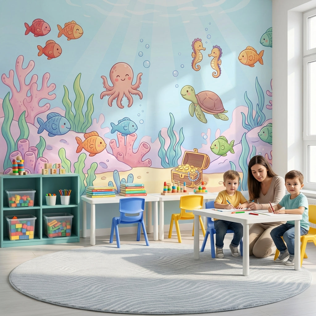 Underwater Wallpaper Cartoon Sea Creatures Wall Mural