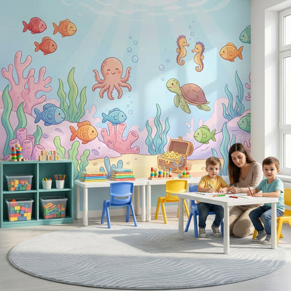 Underwater Wallpaper Cartoon Sea Creatures Wall Mural