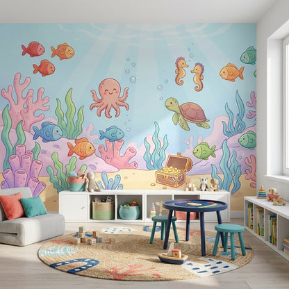 Underwater Wallpaper Cartoon Sea Creatures Wall Mural