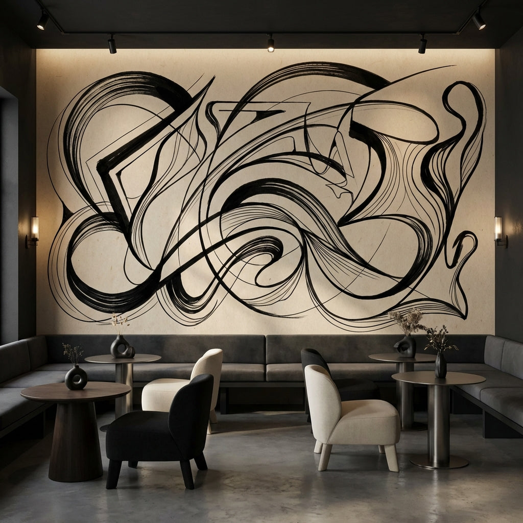 Abstract Wallpaper Black Lines Minimalist Wall Mural