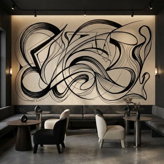 Abstract Wallpaper Black Lines Minimalist Wall Mural