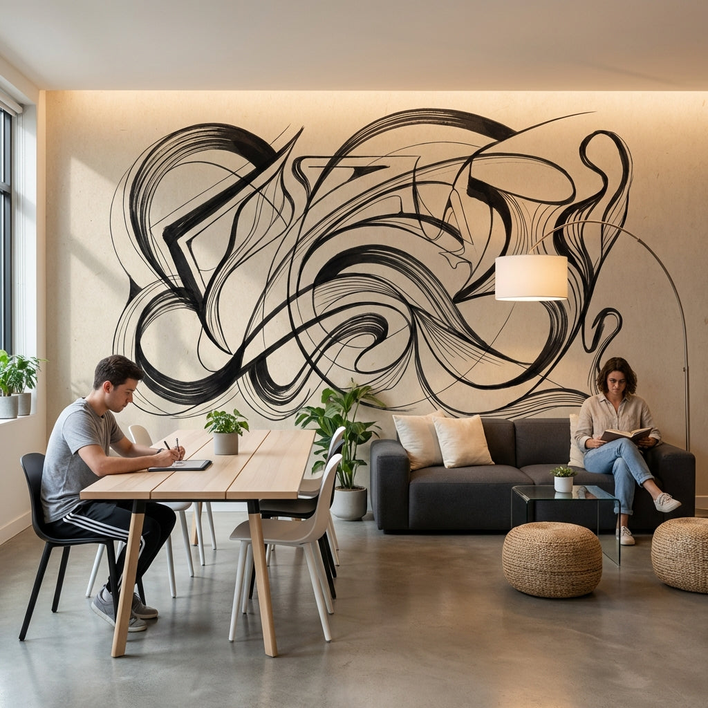 Abstract Wallpaper Black Lines Minimalist Wall Mural